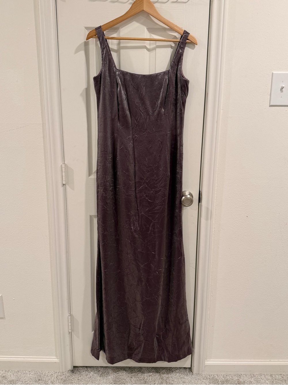 Y2K A.B.S. Evening by Allen Schwartz Purple Satin Square Neck Maxi Dress Size 6